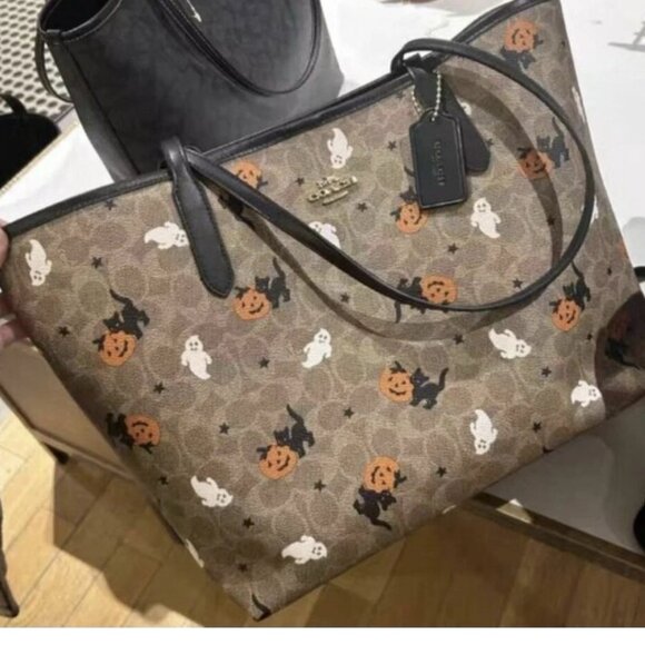 🎃🎃CW450 Coach City Tote In Signature Canvas With Halloween Print - Picture 2 of 10